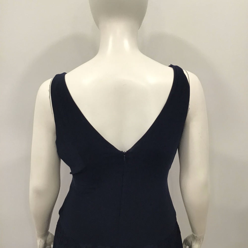 Lauren Ralph Lauren Dress Women 16 Navy Blue New Lace Trim Surplice V-Neck - Picture 7 of 16